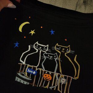 Onque Casuals Black Embroidered beaded Cats Halloween Long Sleeve Shirt Size XL
